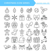 Thin Line Christmas And Holiday Theme Vector Set On A White Background. Fully Editable And Royalty-free.
