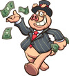 © Memoangeles - Capitalist rich pig throwing money at the air. Vector clip art illustration with simple gradients. All on a single layer.