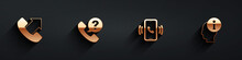 Set Telephone 24 Hours Support, , And Information Icon With Long Shadow. Vector