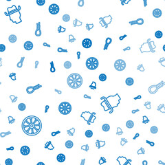 Poster - Set line Old wooden wheel, Cowboy and Gallows rope loop hanging on seamless pattern. Vector