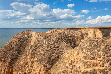 Wall Mural - Amazing nature landscape, scenic view of Stanislav clay mountains also known as Kherson grand canyon, picturesque cliff over the Dnieper river, outdoor travel background, Ukraine