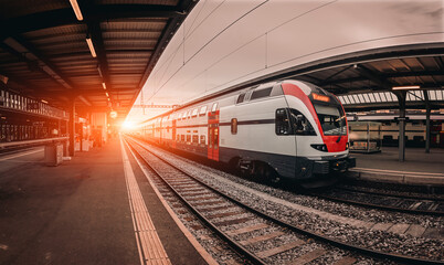 Modern train in the Geneva Cornavin station,  Geneva train station, Switzerland