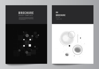 Poster - Vector layout of A4 cover mockups templates for brochure, flyer layout, booklet, cover design, book design. Abstract technology black color science background. Digital data. Minimalist high tech.