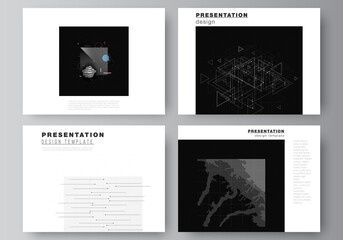 Poster - Vector layout of the presentation slides design business templates, template for presentation brochure, brochure cover, report. Abstract technology black color science background. High tech concept.