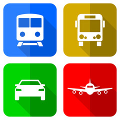 Poster - Transportation concept vector icons, set of train, bus, car and airplane symbols in eps 10.