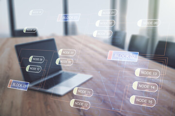 Poster - Abstract creative coding concept on modern laptop background. Multiexposure