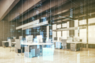 Aufkleber - Multi exposure of abstract virtual graphic data spreadsheet sketch on a modern furnished classroom background, analytics and analysis concept