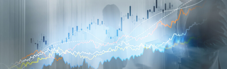 Wall Mural - Business finance growth graph chart analysing diagram trading and forex exchange concept double exposure