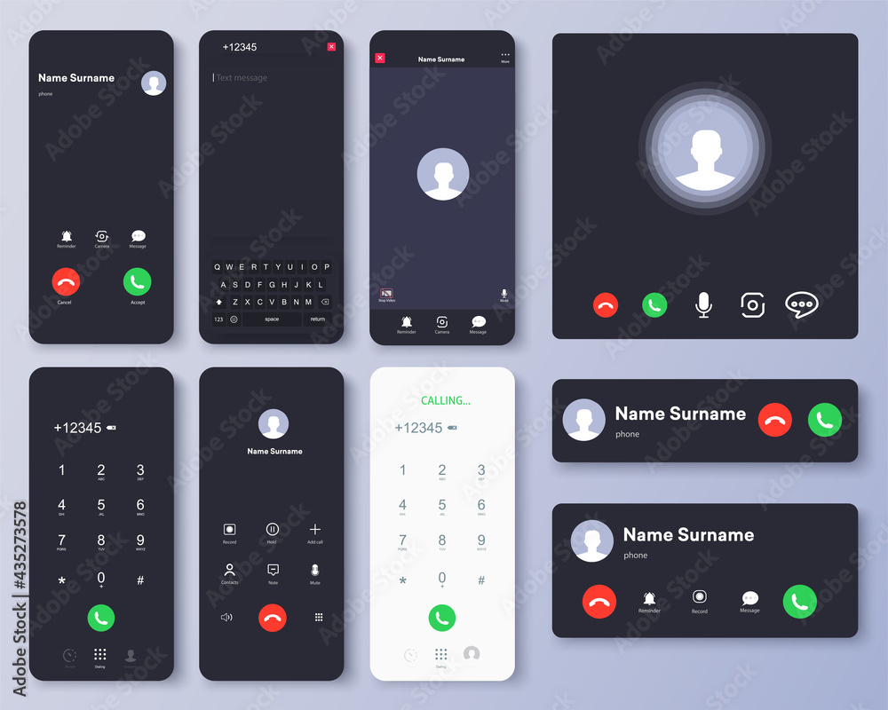 Mockup incoming call, voicemail screen, smartphone interface vector ...