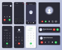 Mockup Incoming Call, Voicemail Screen, Smartphone Interface Vector Template. Flat UI, UX For Application. New Call Screen Template. Vector Isolated Illustration Touch Screen Telephone Interface