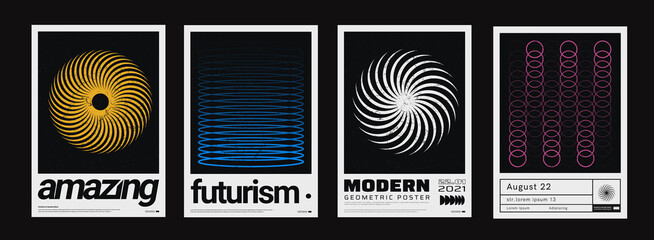 Aufkleber - Set of minimalist abstract posters. Meta modern covers. Swiss design pattern. Futuristic geometric composition. Bauhaus artwork.