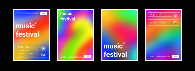 Poster - Set of gradient colorful backgrounds. Modern abstract color backdrops. Bright music festival posters collection. Psychedelic art.