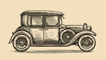 Wall Mural - Retro car vector illustration. Vintage vehicle in sketch style