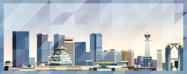 Fototapete - Osaka skyline vector colorful poster on beautiful triangular texture background