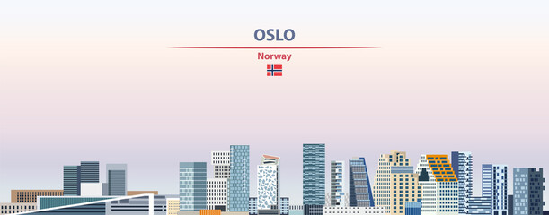 Fototapete - Oslo cityscape on sunset sky background vector illustration