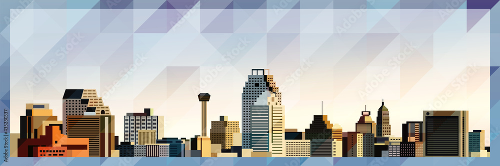 San Antonio skyline vector colorful poster on beautiful triangular texture background - obrazy, fototapety, plakaty 