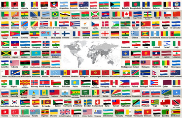 Wall Mural - vector collection of all world flags arranged in alphabetical order. world map with countries names 