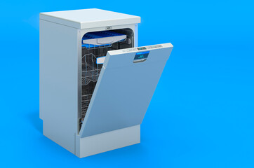 Poster - Dishwasher on blue backdrop, 3D rendering