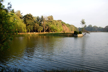 Sticker - Beautiful view of the clear lake and green trees at Lalbagh in Bengaluru, Karnataka, India, Asia