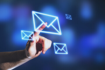 Aufkleber - Mailing concept with man hand touching digital screen with envelope symbol.