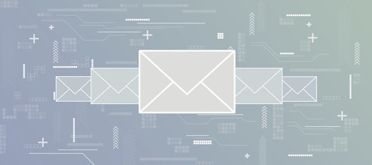 Poster - Communication concept with white envelopes on abstract grey background