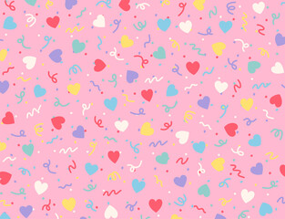 Wall Mural - hearts and zigzag lines are scattered freely. simple pattern design template.