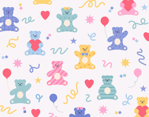 Wall Mural - background design of cute teddy bear pattern. simple pattern design template.