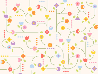 Wall Mural - cute flowers are connected to each other along the stem. simple pattern design template.