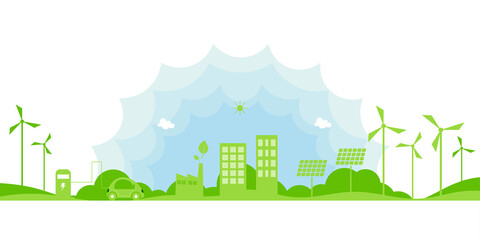 Wall Mural - Ecology concept.Alternative renewable energy.Electric Car and Green eco city background.Environment conservation resource sustainable.