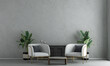 © teeraphan - The interior design decoration and mock up furniture of cozy living room and empty concrete wall texture background, 3D rendering