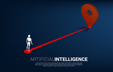 Aufkleber - Robot standing between 3D location pin markers and businessman . Concept for Location and direction and A.i..