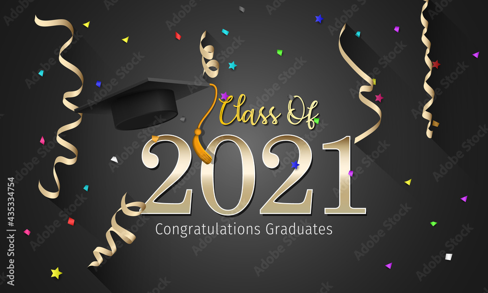 2021 Graduation with Cap Vector. Class of 2021 Year Graduation Banner ...