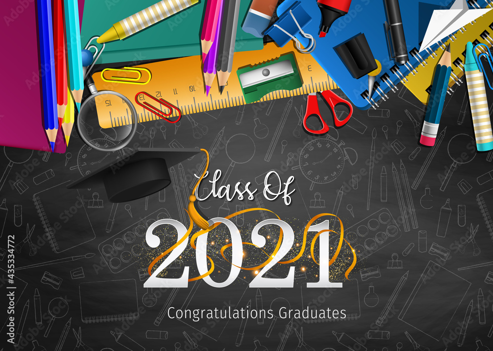 2021 Graduation with Cap Vector. Class of 2021 Year Graduation Banner ...