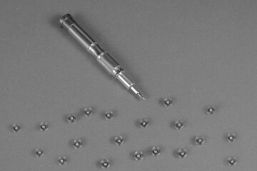 Aufkleber - Computer repair services and components concept. Screws and a sc