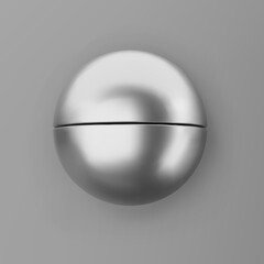 Wall Mural - 3d render chrome geometric shape half sphere with shadows isolated on grey background. Metal glossy realistic primitive. Abstract decorative vector figure for trendy design