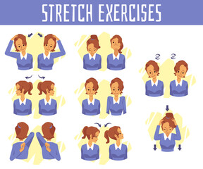  Vector banner with exercises for health and stretch of neck at office syndrome