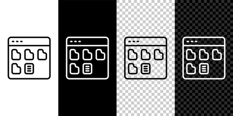 Poster - set line browser files icon isolated on black and white, transparent background. vector