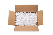 Lot Of Loose White Filler Shipping Packing Peanuts In Cardboard Box