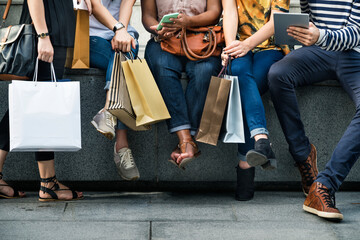 Group of friends shopping in a mall