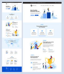 One page website design template. Vector illustration concept for web design and development on the topic of business success, digital services, data analytics, seo.  