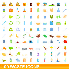 Poster - 100 waste icons set. Cartoon illustration of 100 waste icons vector set isolated on white background