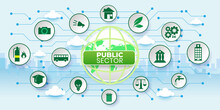 Governmental System Citizen Service Concept. Public Sector Government People Business Concept With Icons. Cartoon Vector  Illustration	