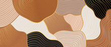 Abstract Gold Background Vector. Modern Luxury Line Art With Brown, Black, Reddish Brown Earth Tone Wallpaper. Wave And Curve Design Texture For Pints, Wall Art, Home Decoration And Cover.