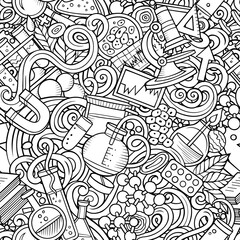 Wall Mural - science hand drawn doodles seamless pattern.