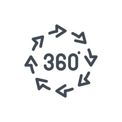 Poster - Angle 360 degree line icon. 360 degree view vector outline sign.
