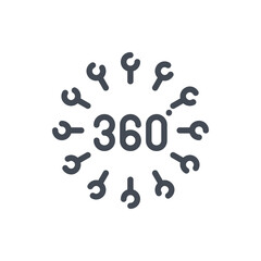 Poster - Angle 360 degree line icon. 360 degree view vector outline sign.