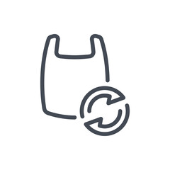 Poster - shopping bag with rotating arrows line icon. recycling of plastic bag vector outline sign.