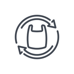 Poster - recycling of plastic bag line icon. shopping bag with rotating arrows vector outline sign.