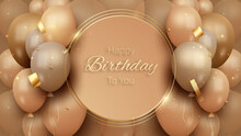 Birthday Card With Luxury Balloons And Gold Ribbon. 3d Realistic Style. Vector Illustration For Design.
