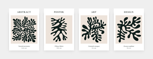 Art contemporary posters. Abstract Matisse inspired shapes for interior decor. Mid century prints, vector illustration